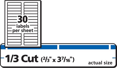 Avery TrueBlock Laser/Inkjet File Folder Labels, 2/3" x 3-7/16", White/Blue, 1,500 Labels/Pack (5766)