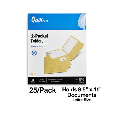 Quill Brand® 2-Pocket Folders, Yellow, 25/Box (712570)