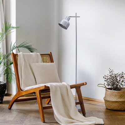 Simple Designs Sleek Essentials 54.72" Metal Floor Lamp with Round Shade, Gray (LF1051-GRY)