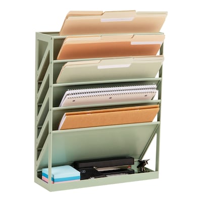 Staples 5-Pocket Plastic Mountable Wall File, Letter Size, Sage Green (ST63893)