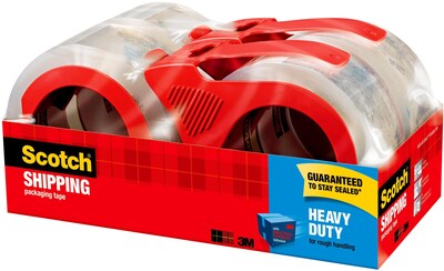 Scotch® Heavy Duty Shipping Packing Tape with Dispensers, 1.88" x 54.6 yds., Clear, 4 Rolls (3850-4RD)
