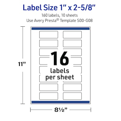 Avery Rectangle Laser/Inkjet Multipurpose Labels, 1" x 2-5/8", White, 160/Pack (19479370832)