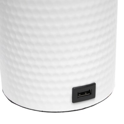 Simple Designs Hammered Metal Organizer 18.50" LED Table Lamp with USB Charging Port, White (LT1085-WHT)