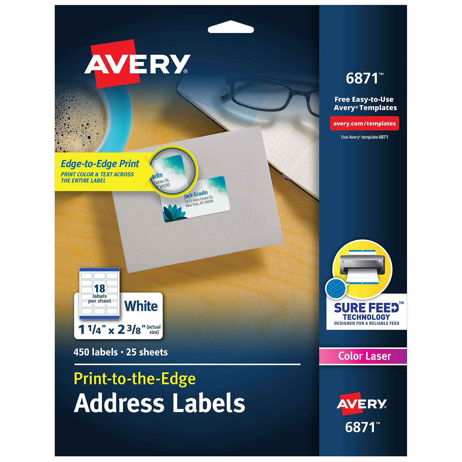 Avery Print-to-the-Edge Laser Address Labels, 1-1/4 x 2-3/8, White, 450 Labels/Pack (6871)