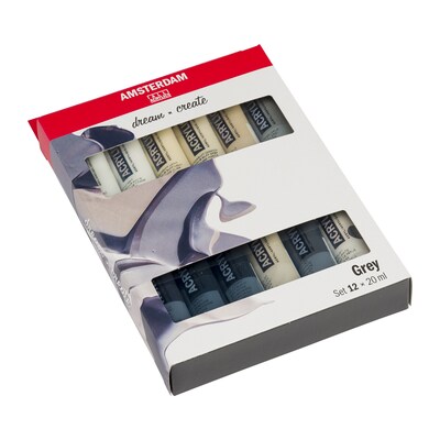 Amsterdam Greys Acrylic Paint, Assorted Colors, 12/Pack (AMS17820600)