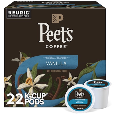 Peets Coffee Vanilla Coffee, Keurig K-Cup Pod, Light Roast, 22/Box (5000376697)