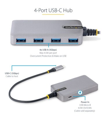 StarTech 4-Port USB-C Hub, Gray (5G4AB-USB-C-HUB)