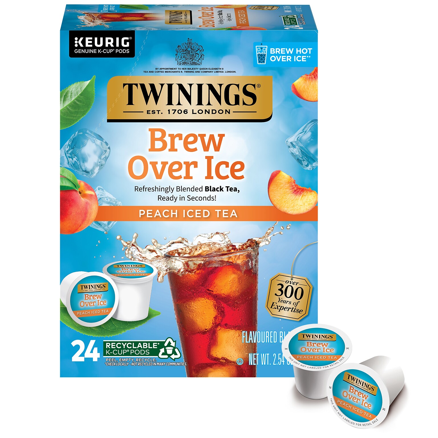 Twinings Brew Over Ice Peach Iced Black Tea, Keurig® K-Cup® Pods, 24/Box (F17280)