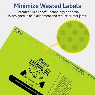 Avery Laser/Inkjet Multipurpose Rectangle Labels, 3" x 5", Bright Green, 240/Box (94213)