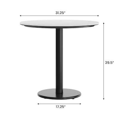 Flash Furniture Acadia 31.25" Round Wooden Dining Table with Round Base, White Faux Marble/Black Base (STRD31WMATR18)