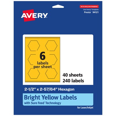Avery Hexagon Laser/Inkjet Multipurpose Labels, 2-1/2 x 2-57/64, Bright Yellow (240/Box)