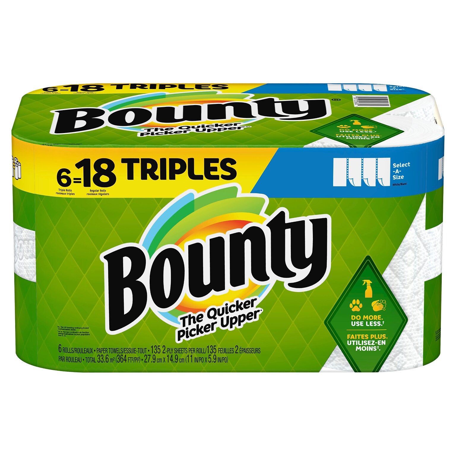 Bounty Select-A-Size Paper Towels, 2-ply, 135 Sheets/Roll, 6 Rolls/Pack (67001/05630)