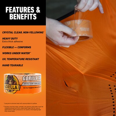Gorilla Transparent Clear Tape, 1.88" x 18 yds., Crystal Clear (6060002)