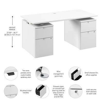 Bush Business Furniture Stratus 60"W Electric Rectangular Adjustable Standing Desk with Drawers, White (SUT009WH)