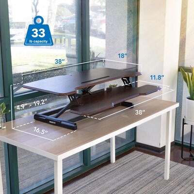 Mount-It! 38"W Adjustable Extra-Wide Standing Desk Converter, Dark Walnut Woodgrain (MI-15006)