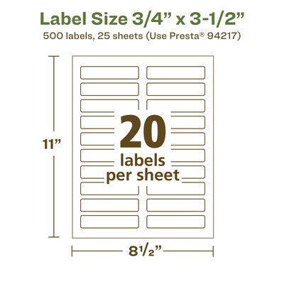 Avery EcoFriendly Laser/Inkjet Rectangle Multipurpose Labels, 3/4" x 3-1/2", White, 500/Pack (94217)