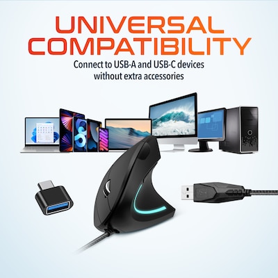Delton S12 Wired Vertical Ergonomic Left-Handed USB-A/C Mouse, Black (DMERG12LU)