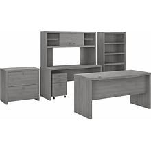Bush Business Furniture Echo 60W Bow Front Desk, Credenza with Hutch, Bookcase and File Cabinets, M