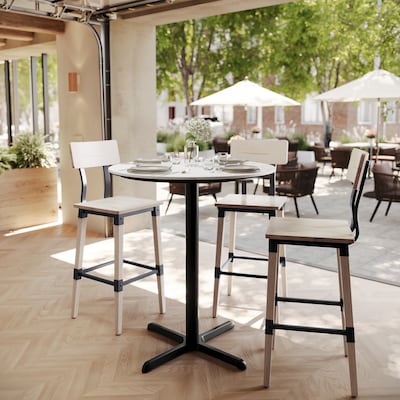 Flash Furniture Acadia 36 Round Wooden Dining Table with X-Base, White Faux Marble/Black Base (STRD36WMAT3030B)