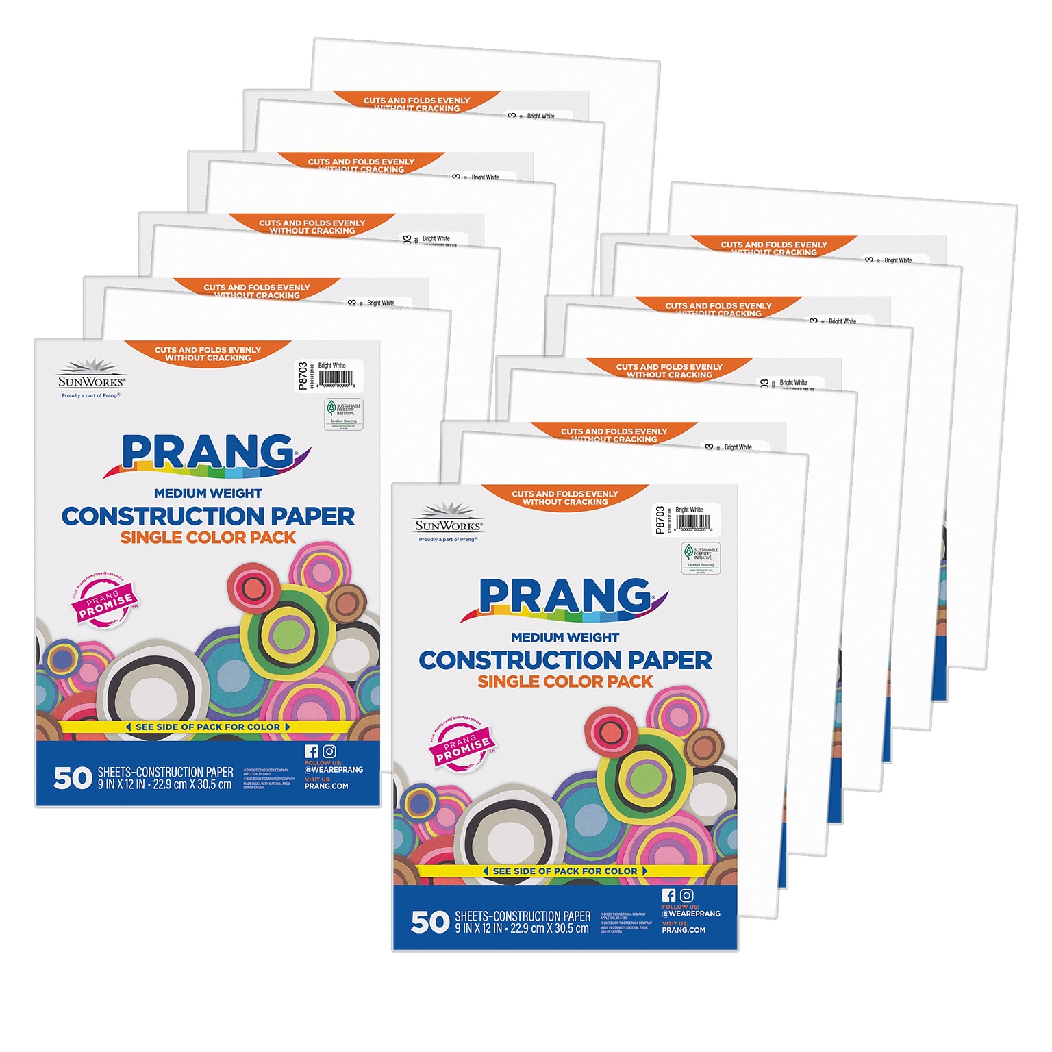 Prang 9 x 12 Construction Paper, Bright White, 50 Sheets/Pack, 10 Packs/Bundle (PAC8703-10)