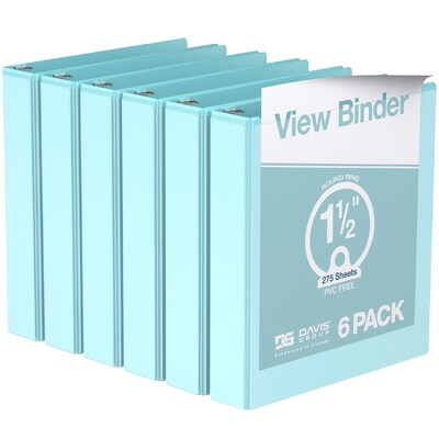 Davis Group, 1.5, 8.5 x 11, Round Ring View Binder, Pastel Color, Aqua, 6/Pack (7412-12-06)