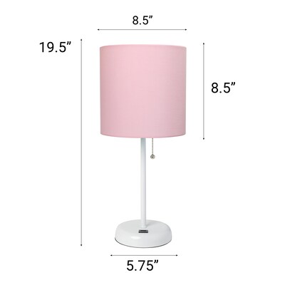 Creekwood Home Oslo Duo 19.5" LED Table Lamp with USB Port, White Base/Light Pink Shade, 2/Set (CWT-2011-PO-2PK)