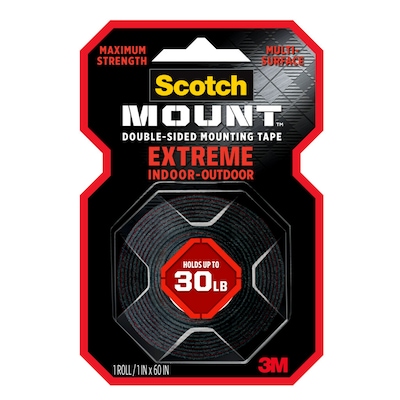 Scotch-Mount Extreme Double-Sided Mounting Tape, 1" x 60", 1 Roll, Black (414P)