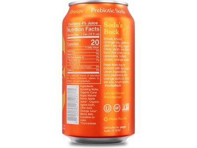 Poppi Prebiotic Orange Soda, 12 fl. oz., 12 Cans/Case (XNA71017)