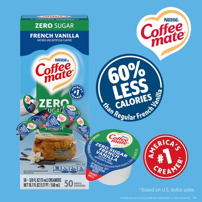 NESTLE COFFEE MATE Coffee Creamer Sugar-Free French Vanilla Flavor, Liquid Creamer Singles, 0.375 fl oz, 50 Count