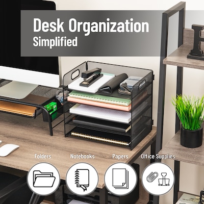 Mind Reader 5-Compartment Metal Desk Tray, Black (5MTROG-BLK)