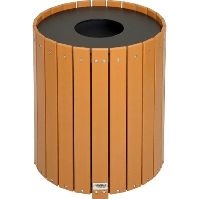 Global Industrial Recycled Plastic Round Trash Can w/ Liner, 32 Gallon, Cedar (641323CD)