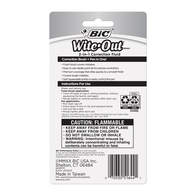 BIC Wite-Out 2-in-1 Correction Fluid, 15 ml., White (WOPFP11-WHI)