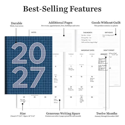 2027 TF Publishing Naval Grid 9" x 11"  Monthly Standard Planner, Paperboard Cover, Multicolored (27-4710)