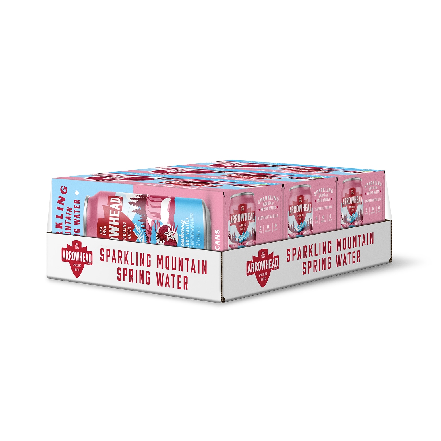 Arrowhead Snowberry Raspberry Vanilla Flavored Sparkling Water, 12 oz., 24 Cans/Carton (19990704)