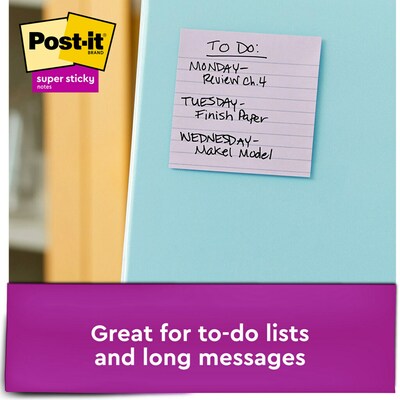 Post-it Recycled Super Sticky Notes, 4" x 4", Wanderlust Pastels Collection, Lined, 90 Sheets/Pad, 6 Pads/Pack (675-6SSNRP)