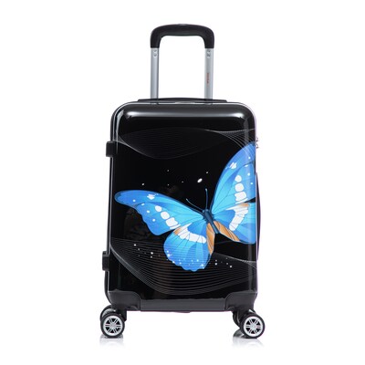 InUSA 20 Hardside Butterfly Carry-On Suitcase, 4-Wheeled Spinner, TSA Checkpoint Friendly, Black Butterfly (IUAPC00S-BBU)