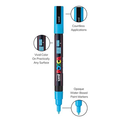 POSCA PC-3M Water Based Paint Marker, Reversible Fine Tip, Light Blue, 3/Pack (UBCPC3MLTBLUE-3)