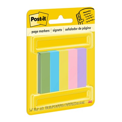 Post-it Page Marker, Assorted Colors, .5 in. x 1.7 in., 100 Sheets/Pad, 5 Pads/Pack (6705AU)