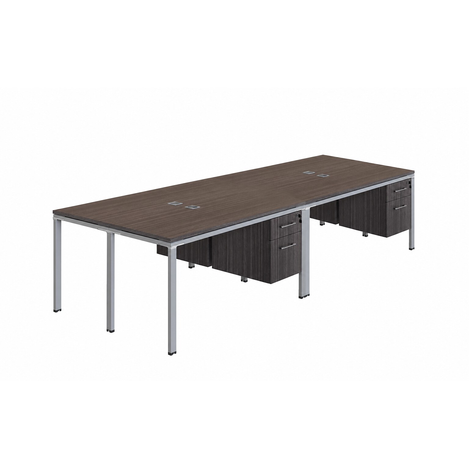 Boss Office Products Simple System 66W Desk with Pedestal, Driftwood, 4/Set (SGSD016-102)