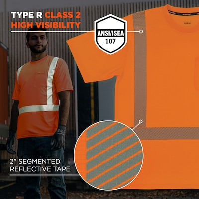 GloWear 8292 High Visibility Short Sleeve T-Shirt, ANSI Type R Class 2, Orange, Small (22242)