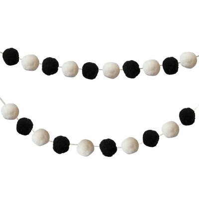 Carson Dellosa Education Black & White Pom-Pom Garland, 12 Feet, 2/Pack, 3 Packs/Bundle (CD-107009-3)