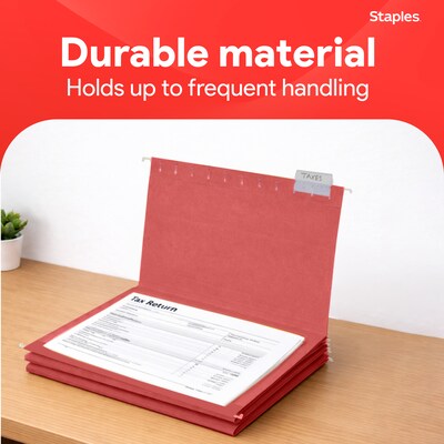 Staples® Hanging File Folders, 1/5-Cut Tab, Letter Size, Red, 25/Box (ST163535-CC)