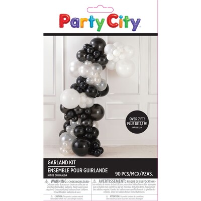 Party City Latex Balloon Garland Kit, Black/White, 90/Pack (AM112056)