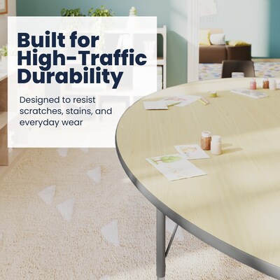 Flash Furniture Wren Kidney Activity Table, 96" x 48", Height Adjustable, Light Natural Top/Silver Frame (XUA4896KDLNTPC)