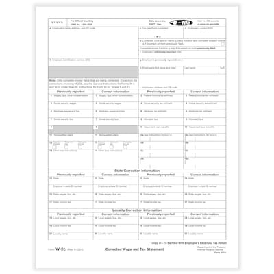ComplyRight 2024 W-2C Tax Form, 1-Part, Employee Copy B, 50/Pack (531450)
