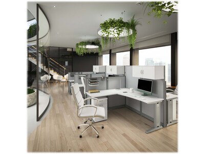 Bush Business Furniture Office in an Hour 63"H x 65"W L-Shaped Cubicle Panel Workstation, Pure White (WC36194-03K)