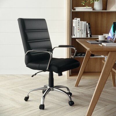 Flash Furniture Whitney Ergonomic LeatherSoft Swivel Mid-Back Executive Office Chair, Black/Chrome (GO2286MBK)