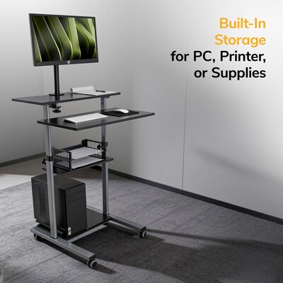 Mount-It! 28"W Adjustable Rolling Computer Work Station with Single Monitor Mount, Gray/Black (MI-7942)