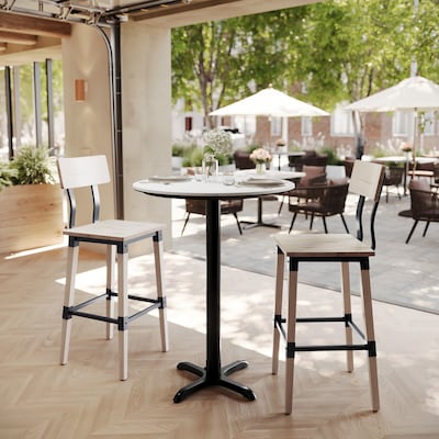 Flash Furniture Acadia 31.25 Round Wooden Dining Table with X-Base, White Faux Marble/Black Base (STRD31WMAT2222B)