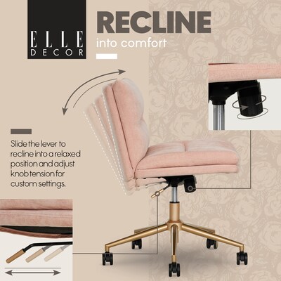 Elle Decor Ariana Armless Ergonomic Fabric Swivel Computer and Desk Chair, Pink (60121-PNK)